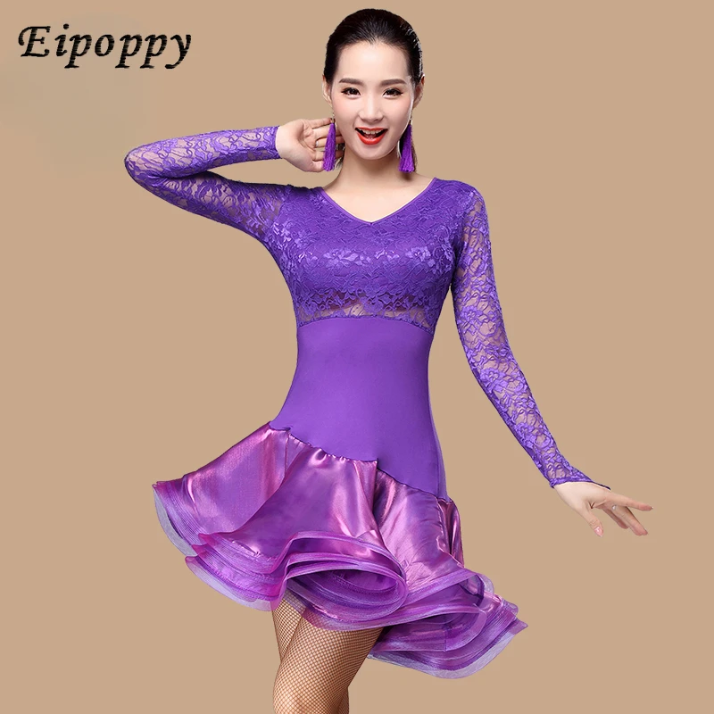 ชุดเต้นรำละตินสำหรับผู้หญิง, ชุดกระโปรงลูกไม้แขนยาวกระโปรงเต้นรำใหม่ฤดูใบไม้ร่วงและฤดูหนาว