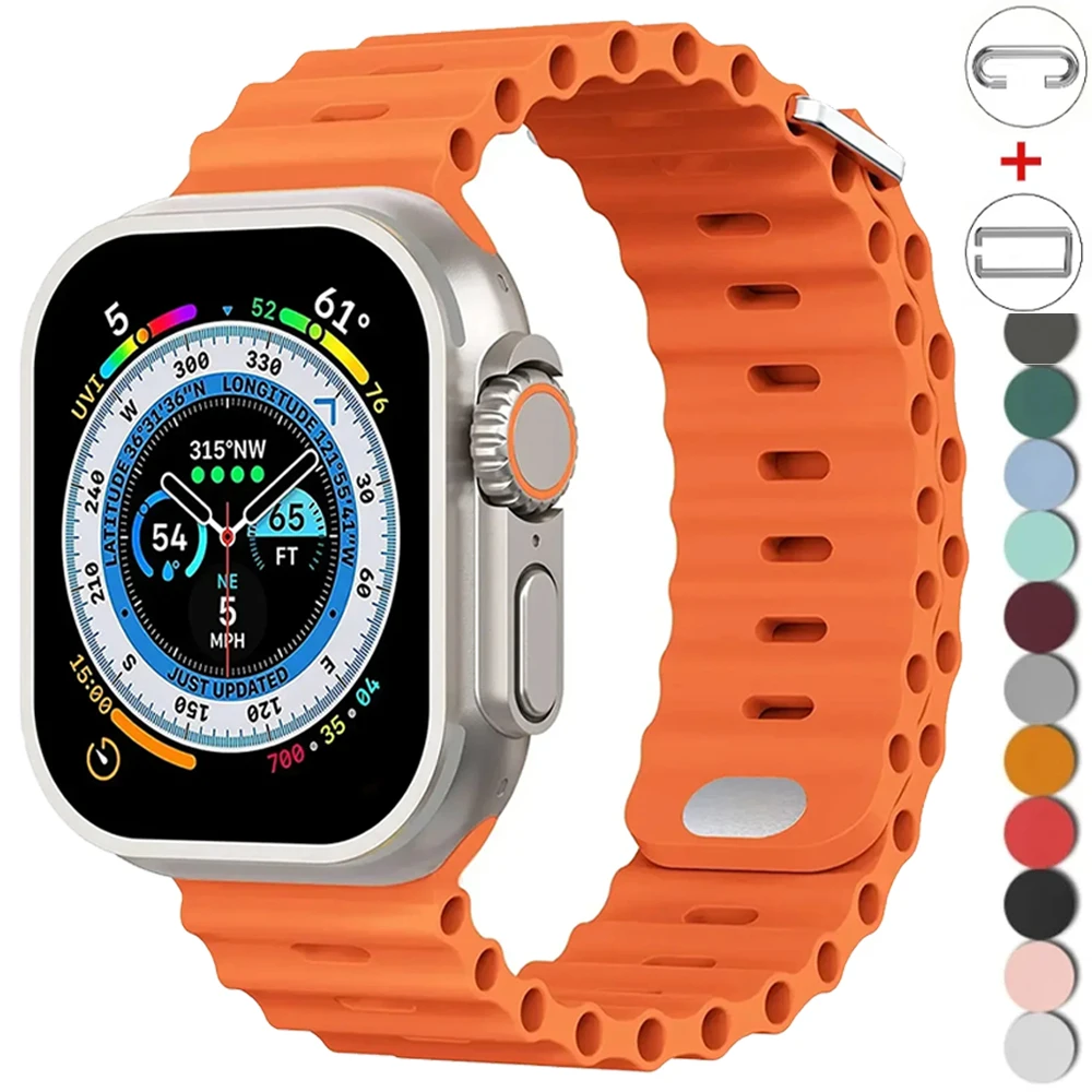 

Ocean Silicone Strap For Apple Watch Band Ultra 2 49mm 10 42mm 46mm 9 8 7 45mm 41mm Bracelet Wristband iWatch 6 5 4 SE 44mm Belt