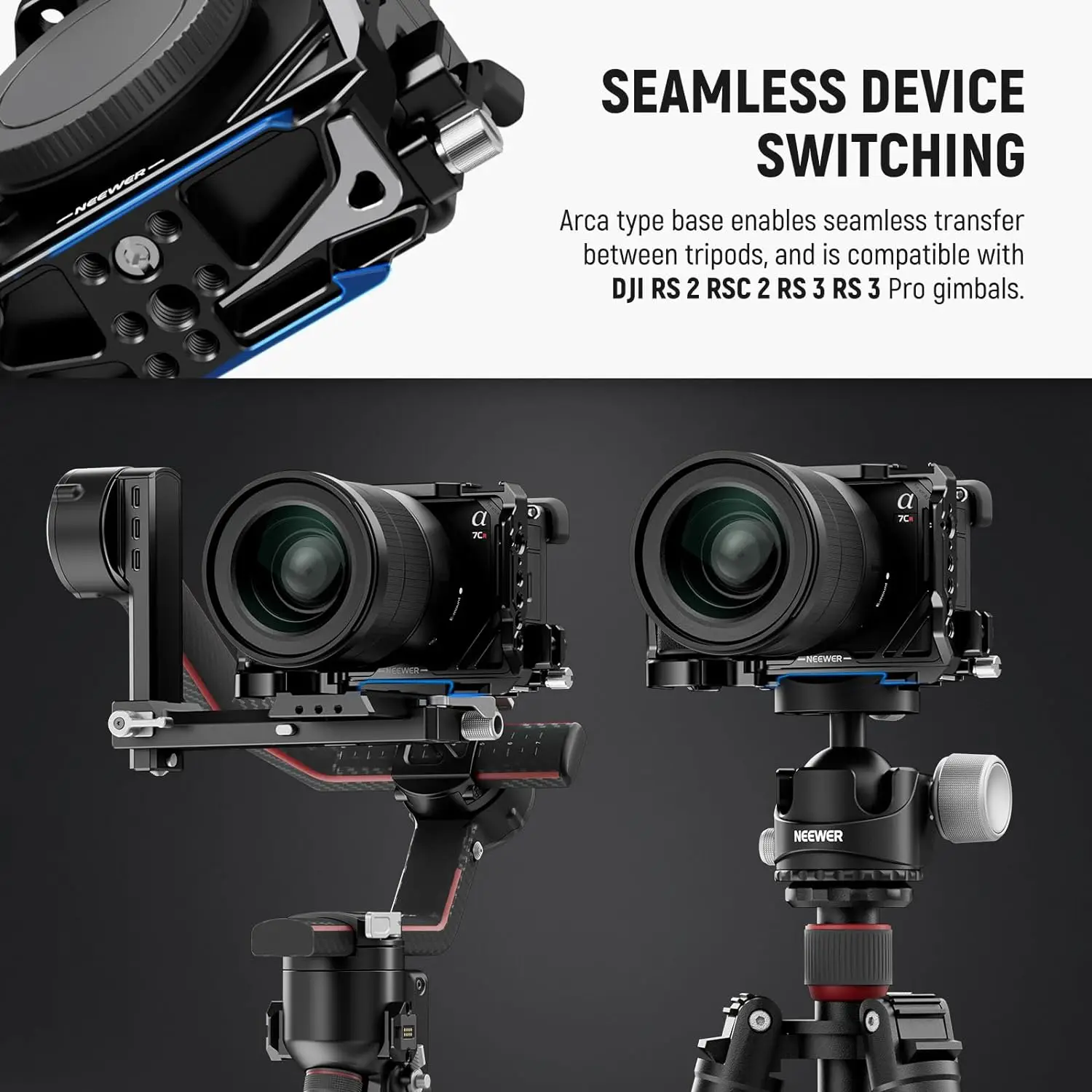 NEEWER A7C II A7CR Camera Cage, Aluminum Video Rig with QR Base Arca Type Anti Slip Compatible with Sony DJI RS Gimbal