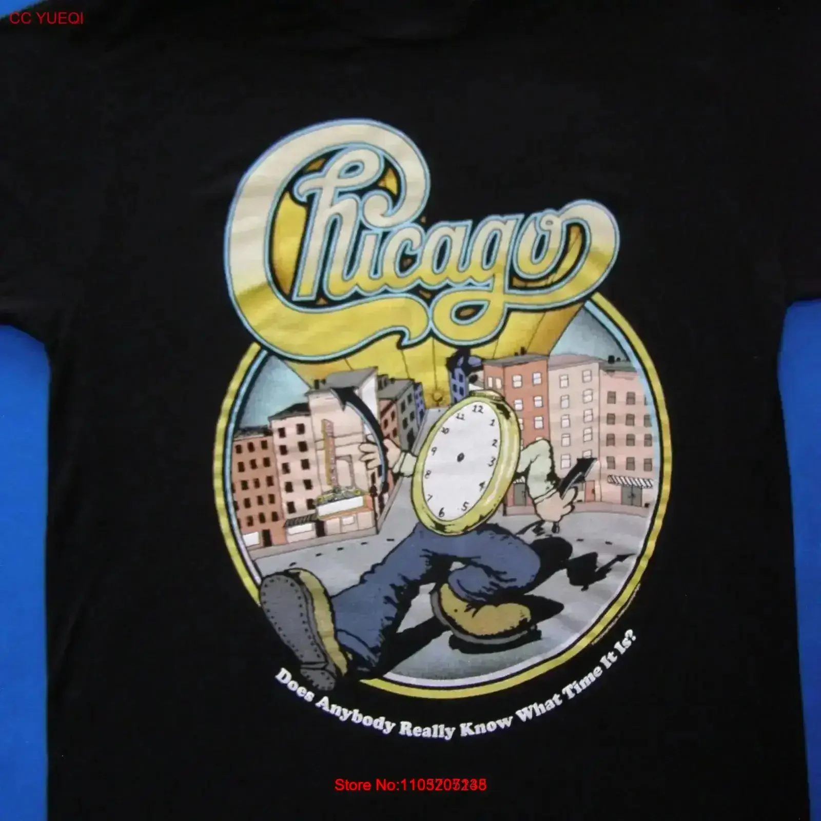 تي شيرت جولة موسيقية شيكاغو 2016 هل يعرف أي شخص ما هو الوقت باللون الأسود مقاس M عتيق مغسول للارتداء اليومي الناعم