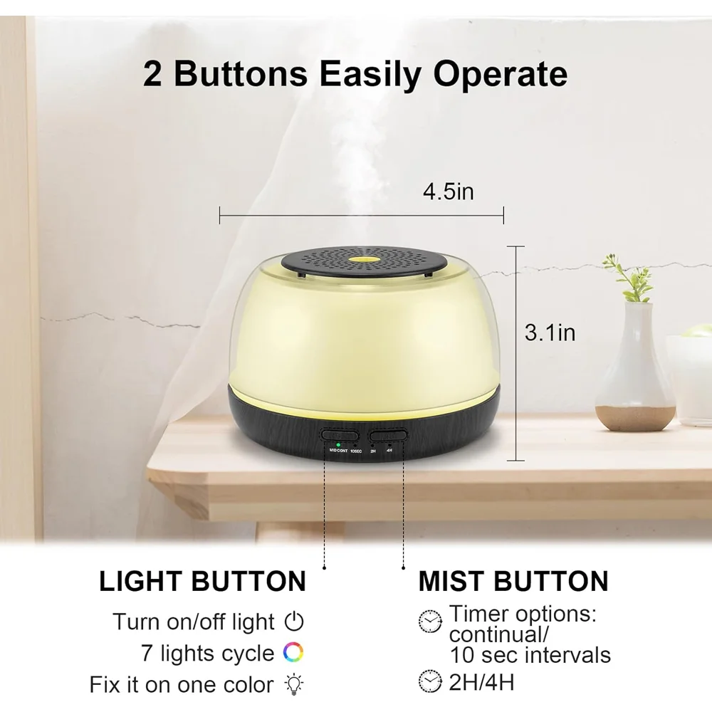 Diffuser Minyak Esensial 500ML - Humidifier Aromaterapi 8 Jam dengan Remote Control, Lampu LED 7 Warna, 4 Pengaturan Timer untuk Rumah