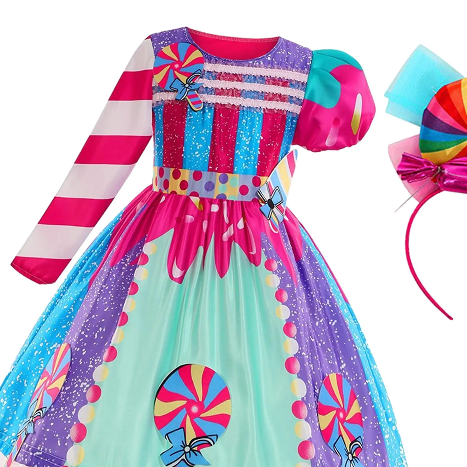 Buntes Bonbon-Kleid für Mädchen mit Stirnband, Party-Prinzessin-Kostüm-Set für Tanz und Cosplay