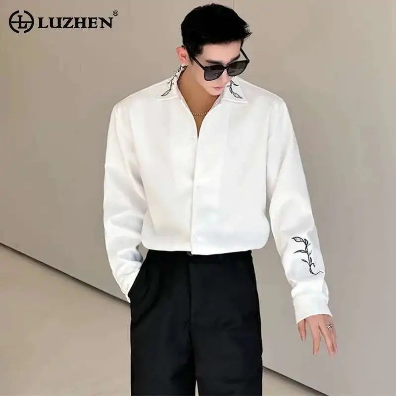 

LUZHEN 2025 Korean Spring New Men's Long Sleeve Shirt Embroidery Design Trendy High Quality Handsome Elegant Blouses Tops LZ7307