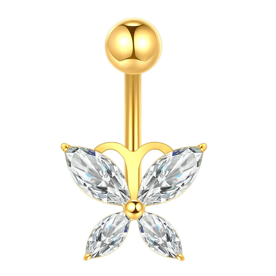 1/2Pcs Titanium CZ Zircon Butterfly Belly Button Ring 14G Body Jewelry Decoration Internally Threaded Navel Ombligo Piercing