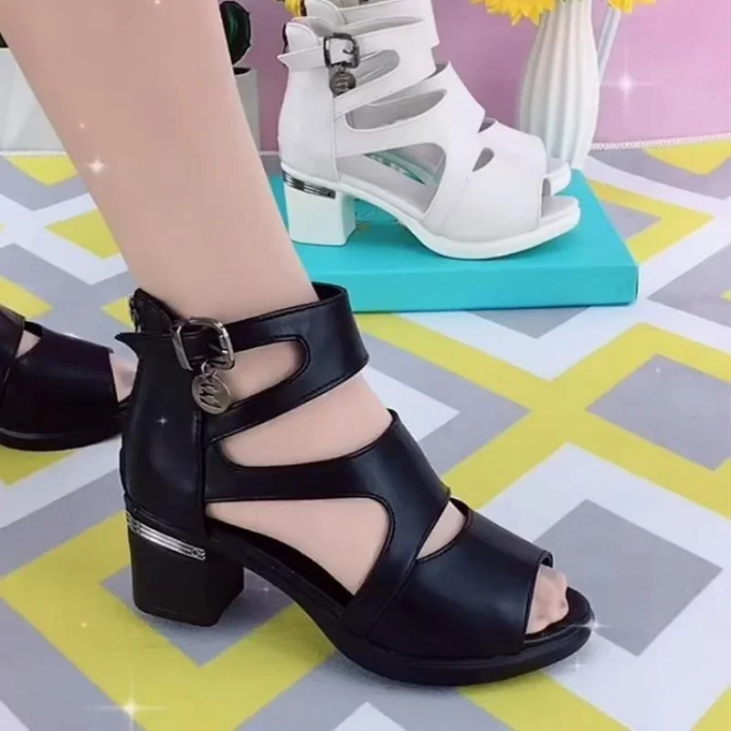 

Women's high-heeled sandals, new summer Korean style, popular chunky mid-heel Roman shoes, versatile