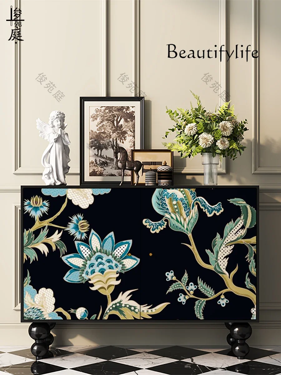 

French light luxury retro storage living room storage solid wood porch aisle decorative storage household simplicity