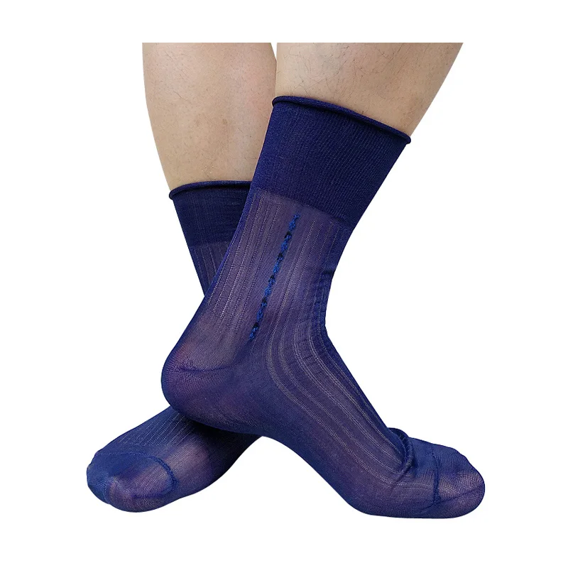 Thin Sheer Mens Striped Socks See Through Formal Socks Dress Suit Softy Business Male Nylon Silk Socks For Gentlemen