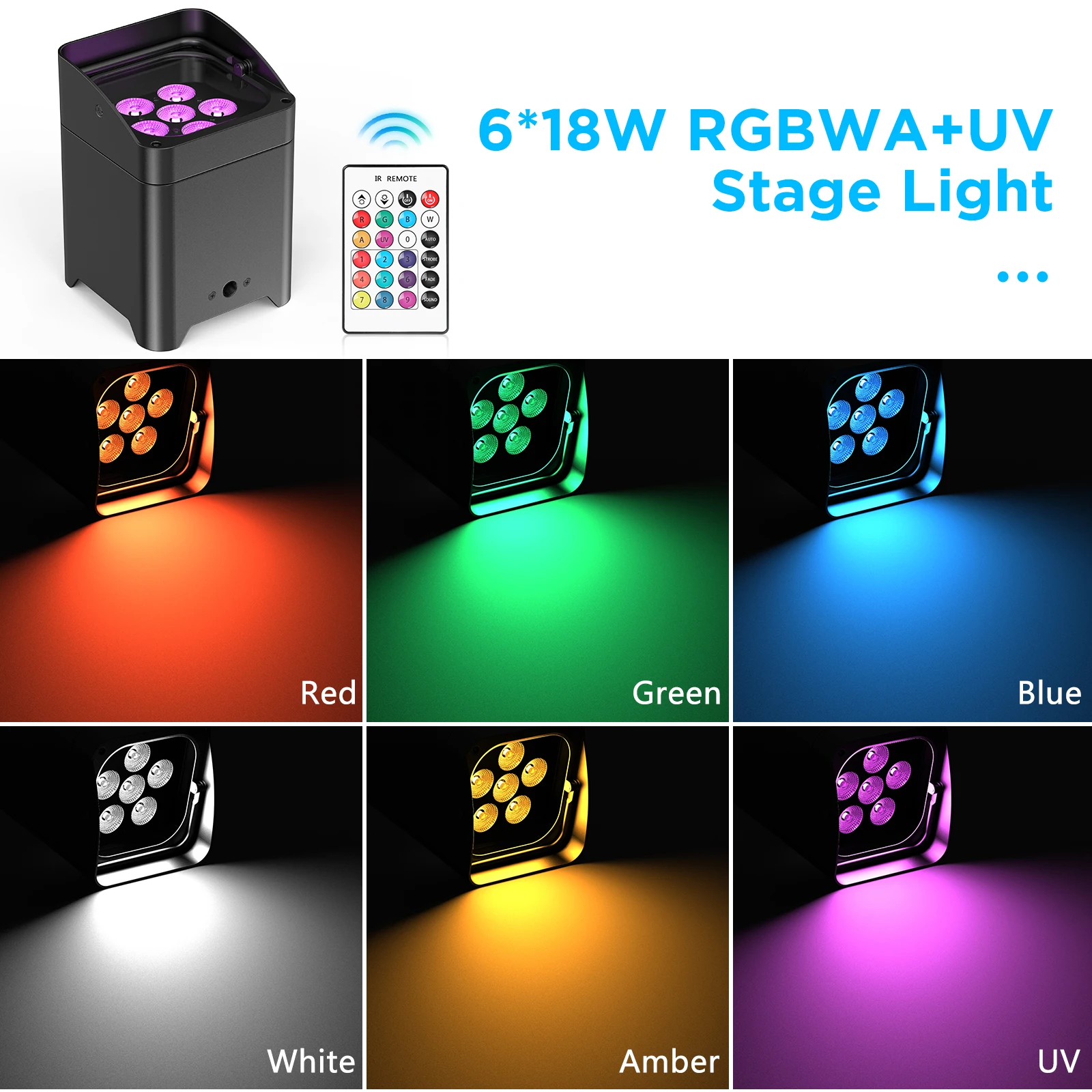GEFENSI 4PCS 6x18W 6IN1 RGBAW+UV Par Light With Bag DMX Remote Control WiFi Par Light Wireless LED Stage Light For DJ Bar Party