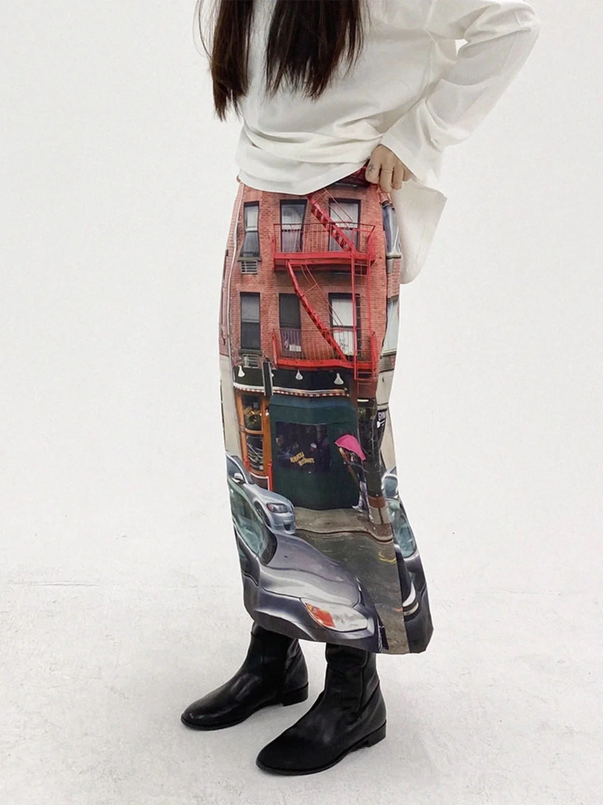 

Уличная длинная юбка с высокой талией, индивидуальный персональный пленочный принт, с разрезом, трапециевидной формы, макси Dr