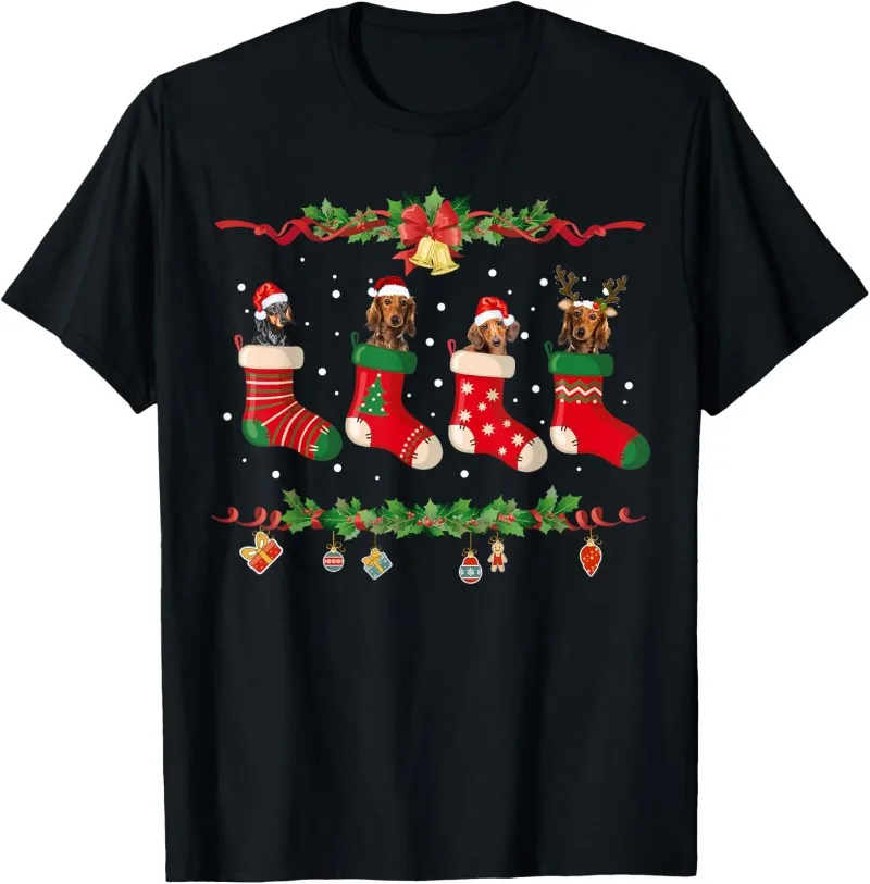 

Dachshund Christmas Shirt Stocking Dog Xmas Sweater T-Shirt Funny Graphic T Shirts Woman Tees Men's Shirt Promo Clothes Shirts