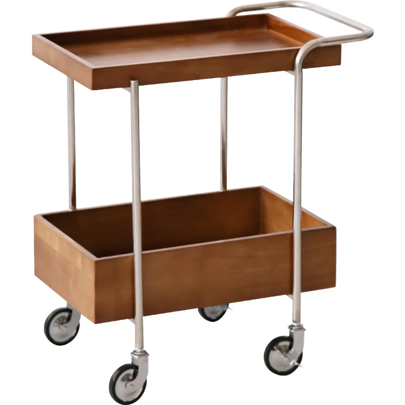Nordic removable cart stainless steel household storage trolley ins wind log color sofa side few shelves