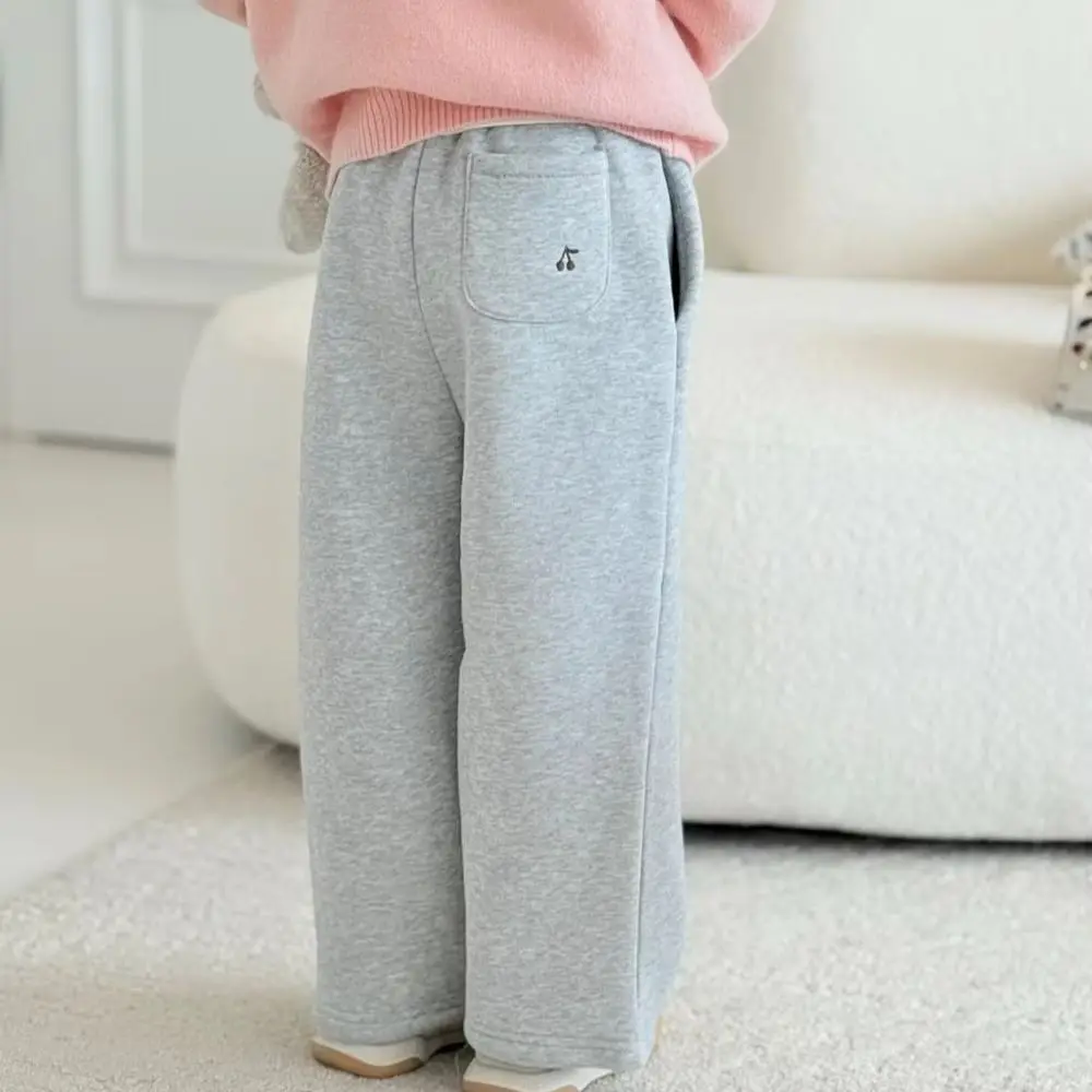 

kids clothes girls Cherry Embroidered Pocket Grey Sports Pants Casual straight through pants winter girls Velvet warm pants