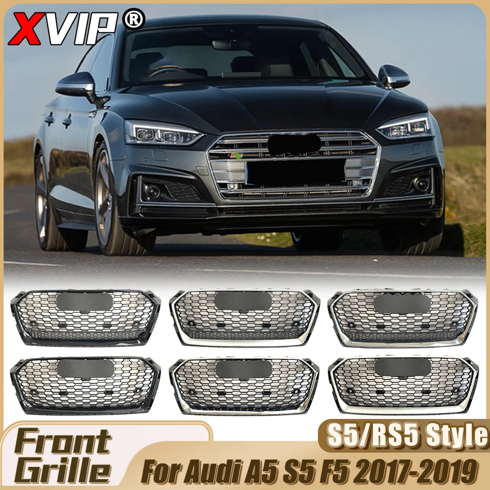 

XVIP Perfect Match Honeycomb RS5 Style Front Racing Grille With Chrome Ring For Audi A5 S5 F5 Facelift 2017-2019 Bumper Grille