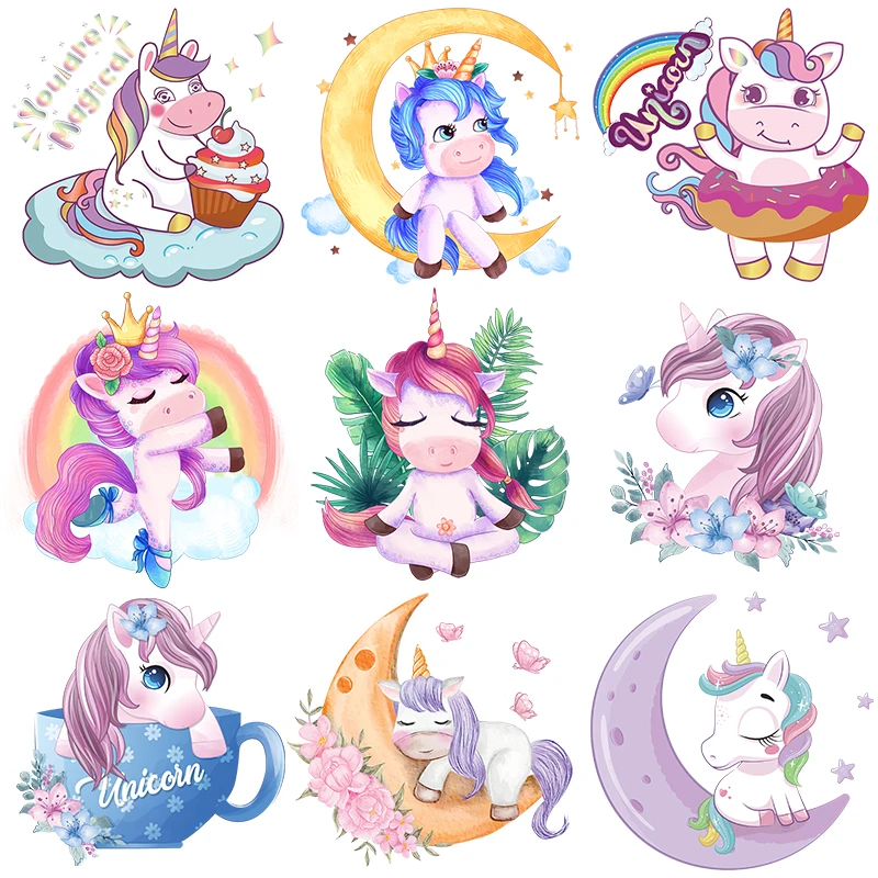 

Unicorn Applique Heat Thermal Transfer For Clothing Stickers Cartoon Animal Patch Iron-on Transfers For Clothes Iron On Patch