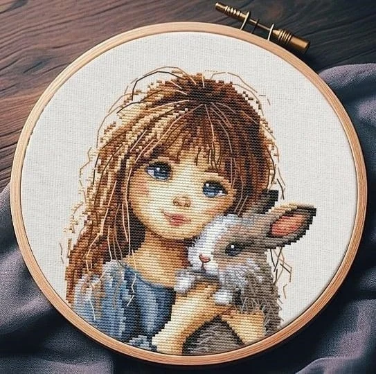 クロスステッチ完成品　刺繍ガール12ヶ月 綿糸ガールシリーズ-読書34-34クロスステッチキット、かわいい動物生地