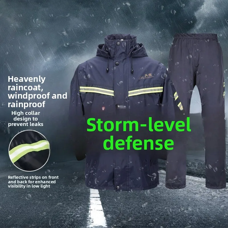 

Thickened Double Layer Adult Outdoor Motorcycle Vehicle Raincoat Pants Set Breathable Mesh Separate Design by Heaven