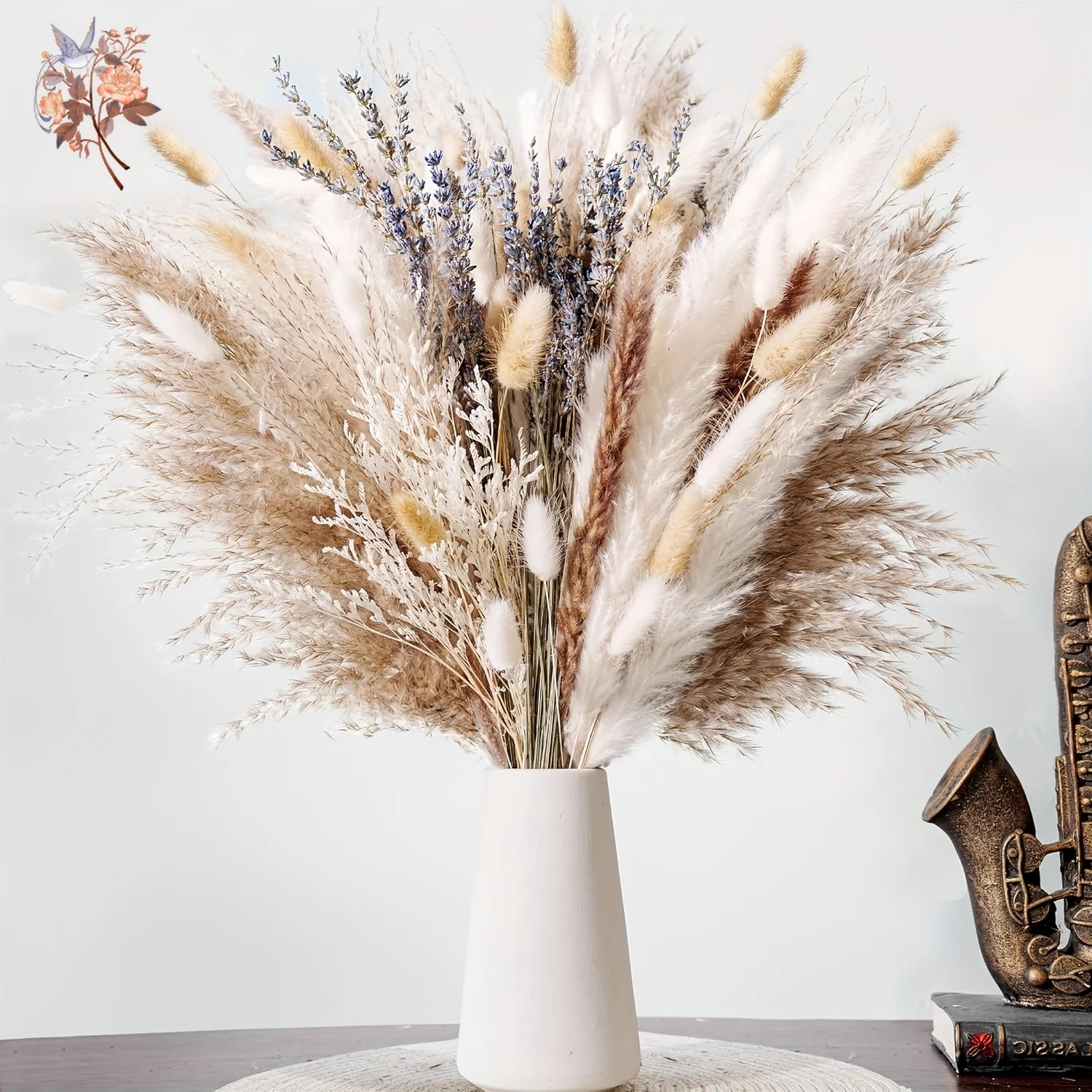 

80Pcs Plush Pampas Grass Bouquet Natural Dried Flowers Rustic Chic Home Decor Lavender Rabbit Rails Bundle Wedding Centerpieces