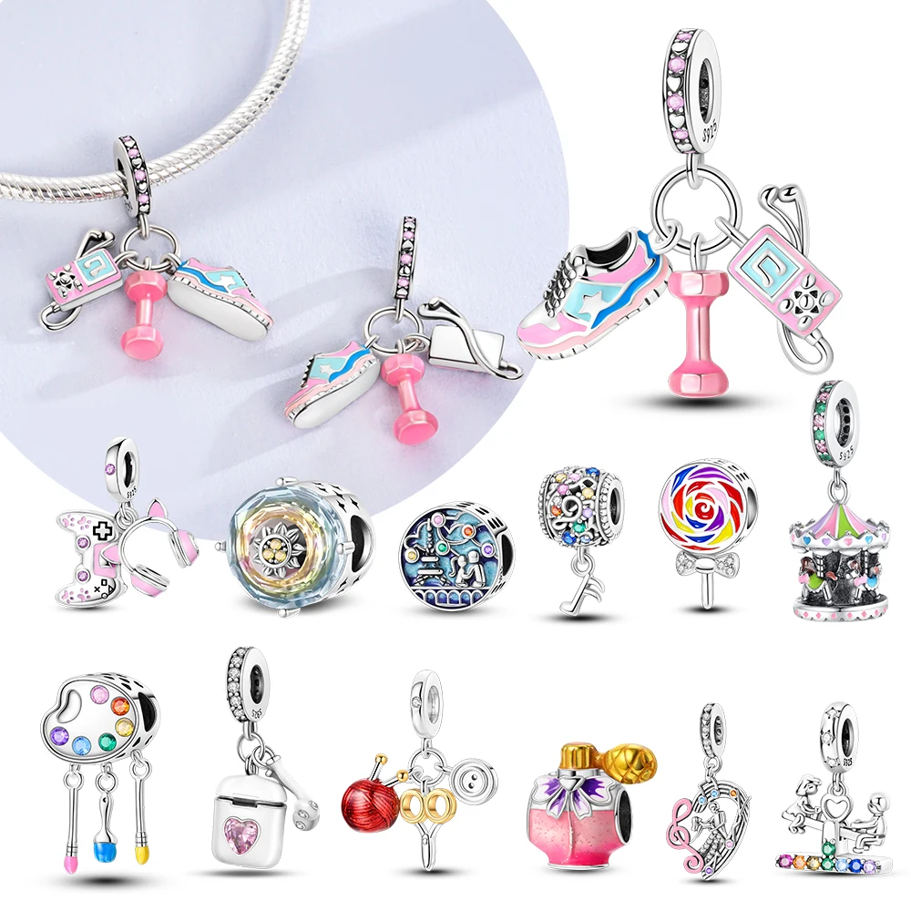 Music Pattern Beads 925 Silver Charms Original Beads Fit Bracelet Jewelry DIY Women Gift Accessory Colorful Creative Shiny Beads