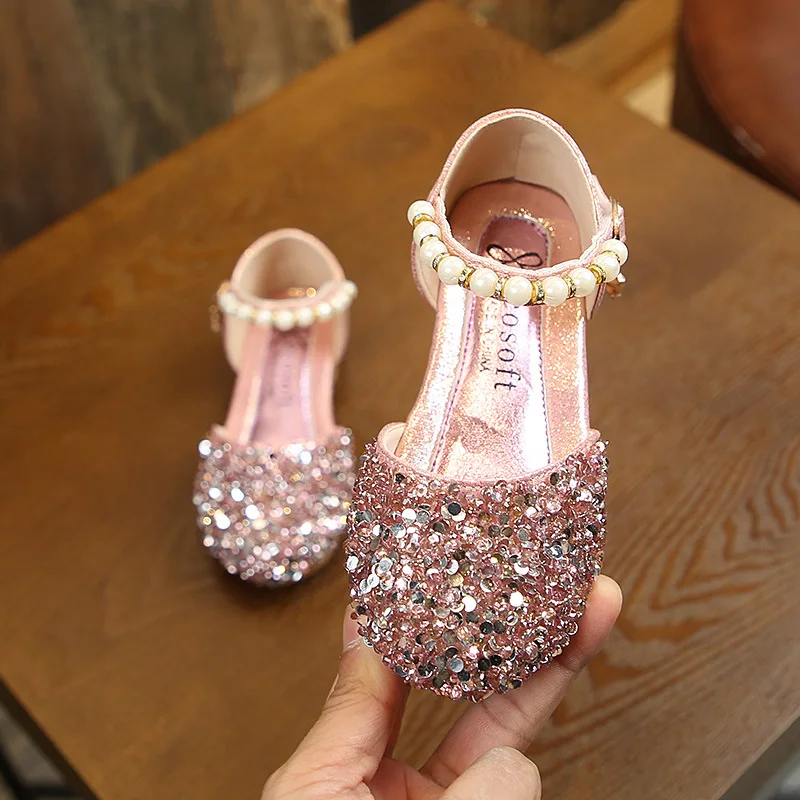 New Fashion Sequin Children Kids Shoes Big Girl Sandals For Summer Dance Princess Beading Leather Shoes 3 4 5 6 7 8 9 10 12 Year