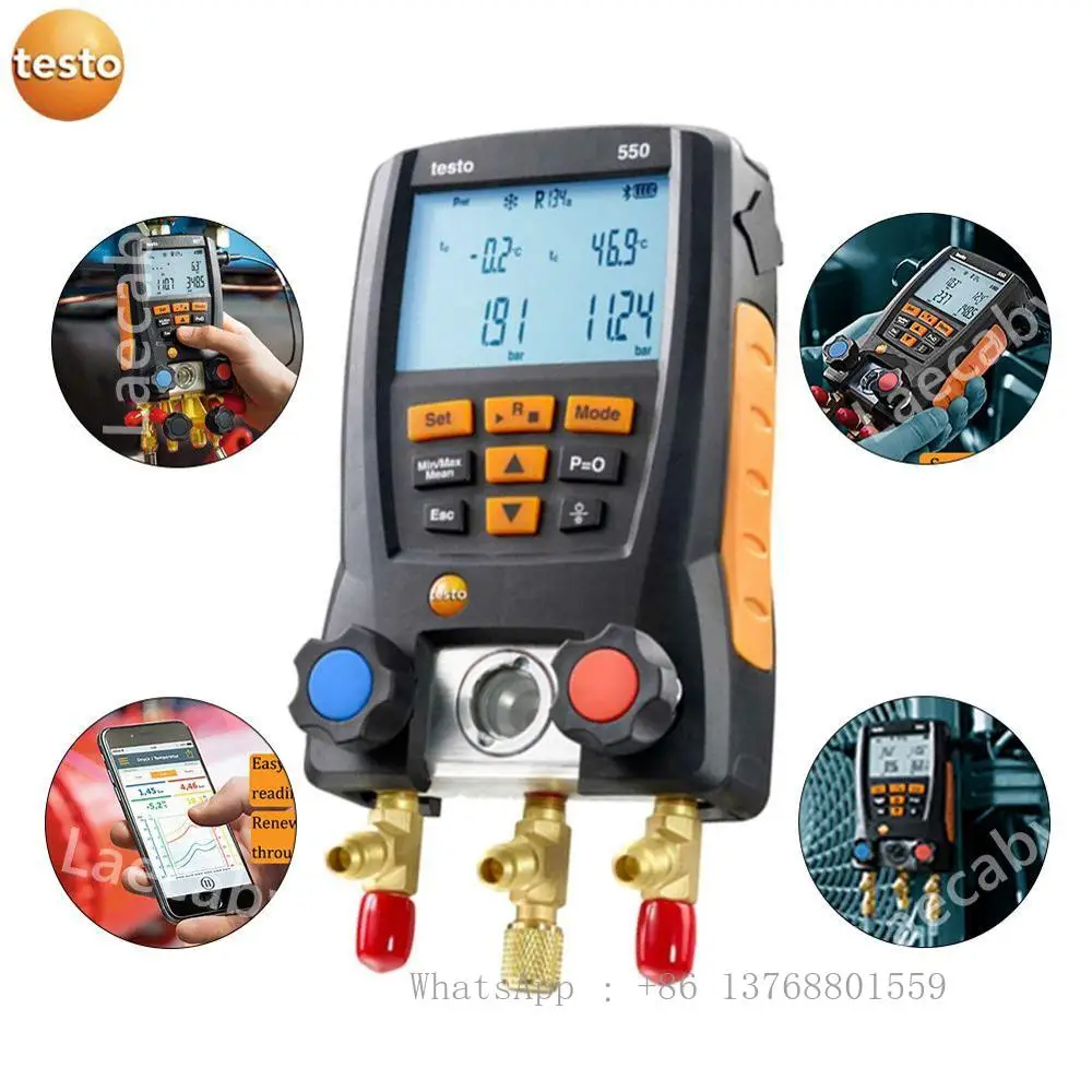 NEW Testo 550 Digital Manifold Gauge With 2pcs Clamp,2 Valves,System For HVAC 0563 1550 Built-in 60 Common Refrigerants