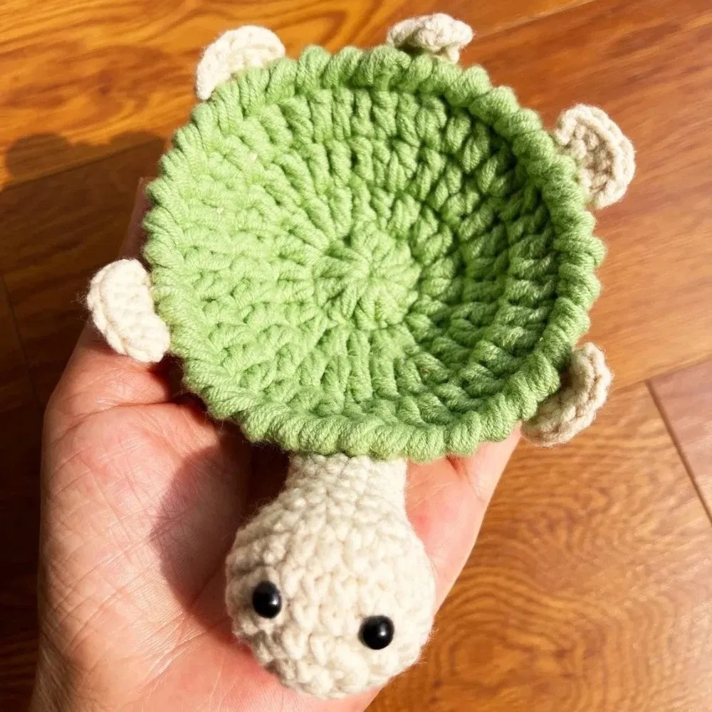 Funny Crochet Turtle Coaster Hand Woven Heat Resistant Knitted Cup Mat Novelty Relieve Stress Water Cup Mat Restaurant Table