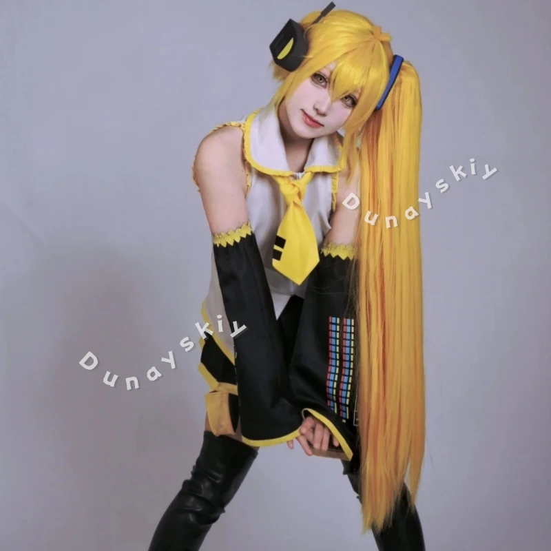 Akitata Neru Vtuber Idol Uniform Fashion Punk Yellow Y2K Dress Yellow Single Ponytail Halloween Party JK Cos Game PJSK Cosplay