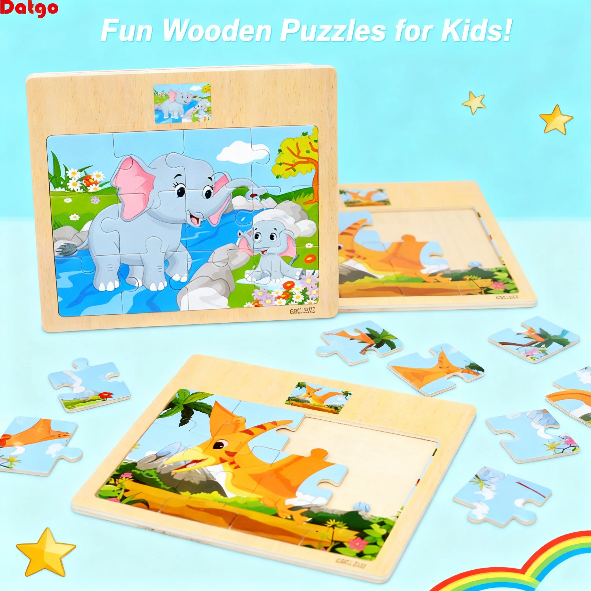 

Wooden Puzzles 12 9 PCS Kids Baby Cartoon Vehicle Animals Educational Learning Toys Gift for Children School