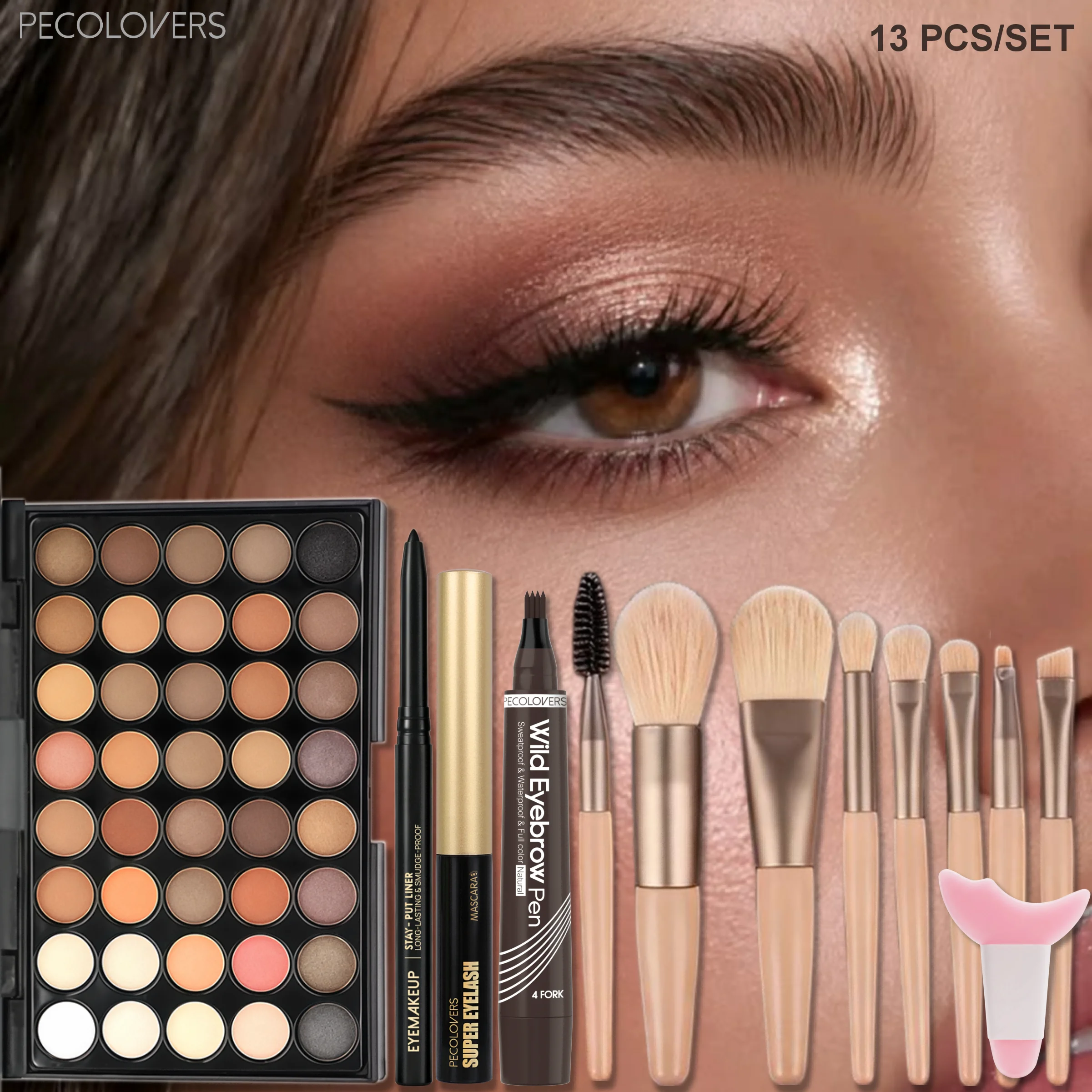 13 13 Pcs Complete Eye Makeup Set Neutral Earth Tone Eyeshadow Palette Mascara Liquid Micro Fork Eyebrow Pen Matte Eyeliner - Aliexpress Deal