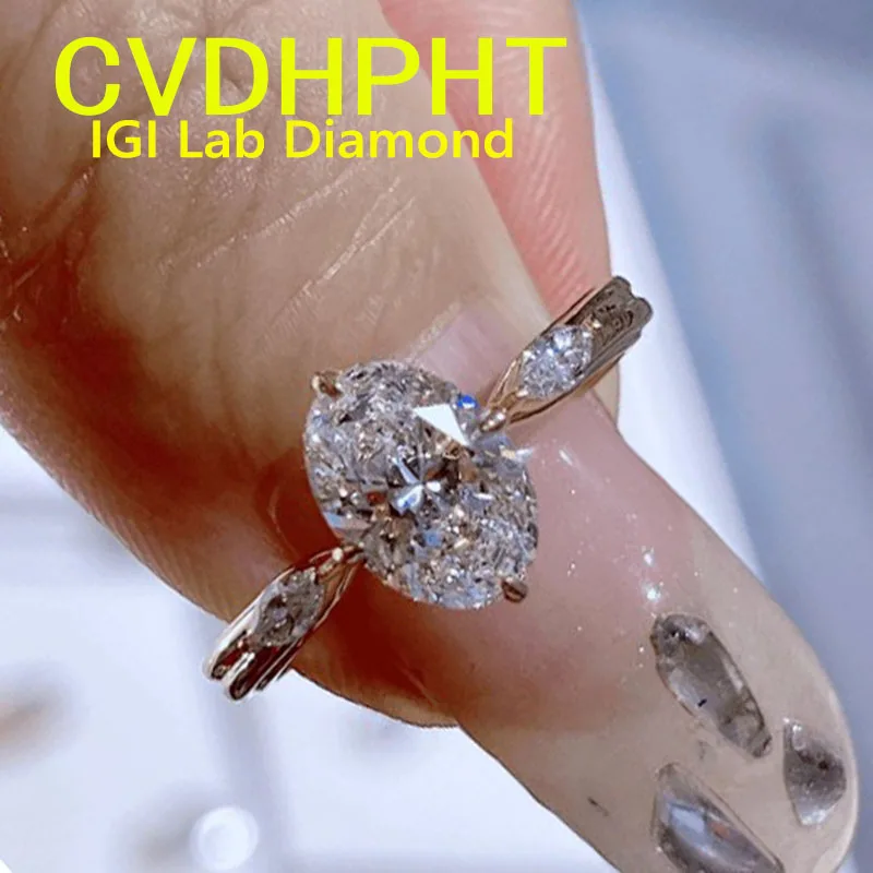 

1, 2, 3, 4 карата, настоящее твердое 14-каратное розовое золото, выращенное в лаборатории кольцо с бриллиантом IGI, овальная огранка, цвет D, свадебное обручальное кольцо