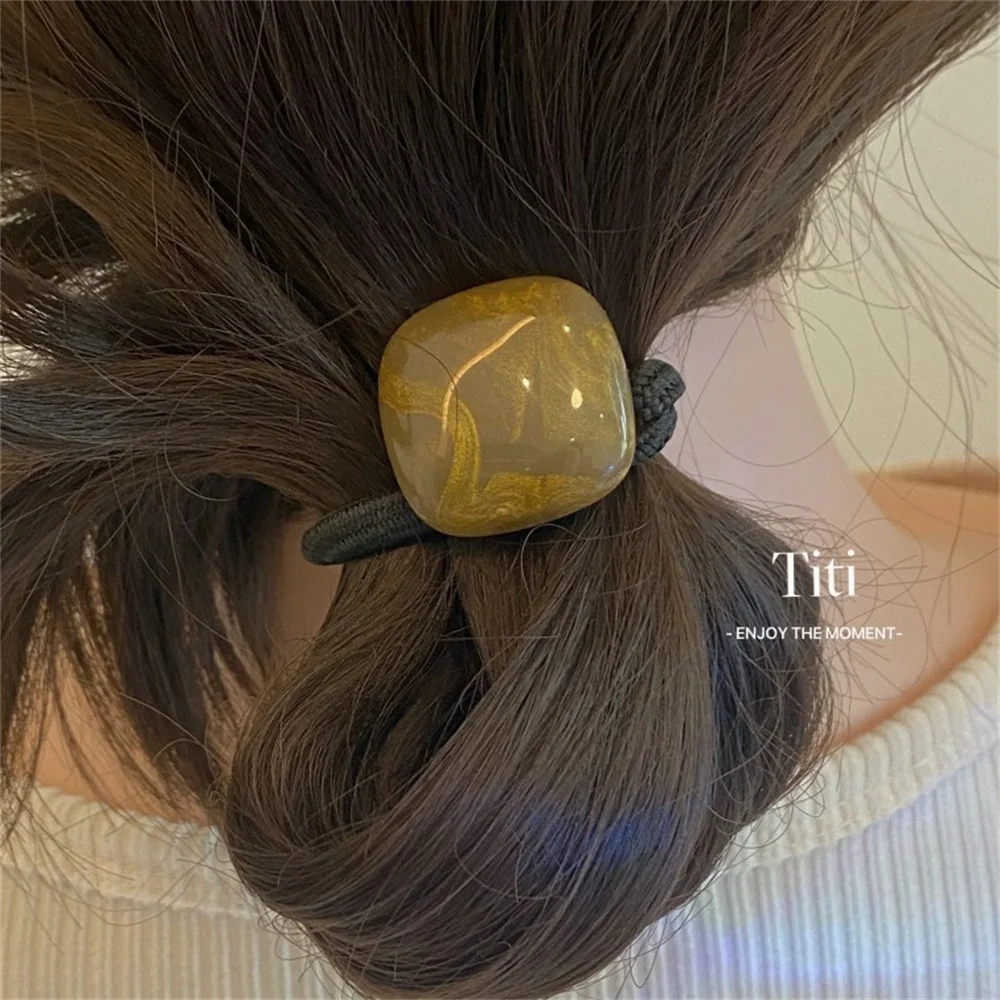 Simple Acrylic Stone Hair Rope Girl Cute Bun Jelly Hair Ties Elegant Elastic Hair Band For Women Fashion Square Shape Headdress