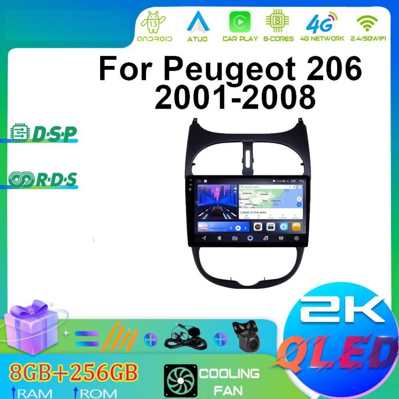 

For Peugeot 206 01-08 Car Multimedia Player Android Car Player GPS WIFI Carplay 4G Car Radio Navigation Stereo Car Electronic