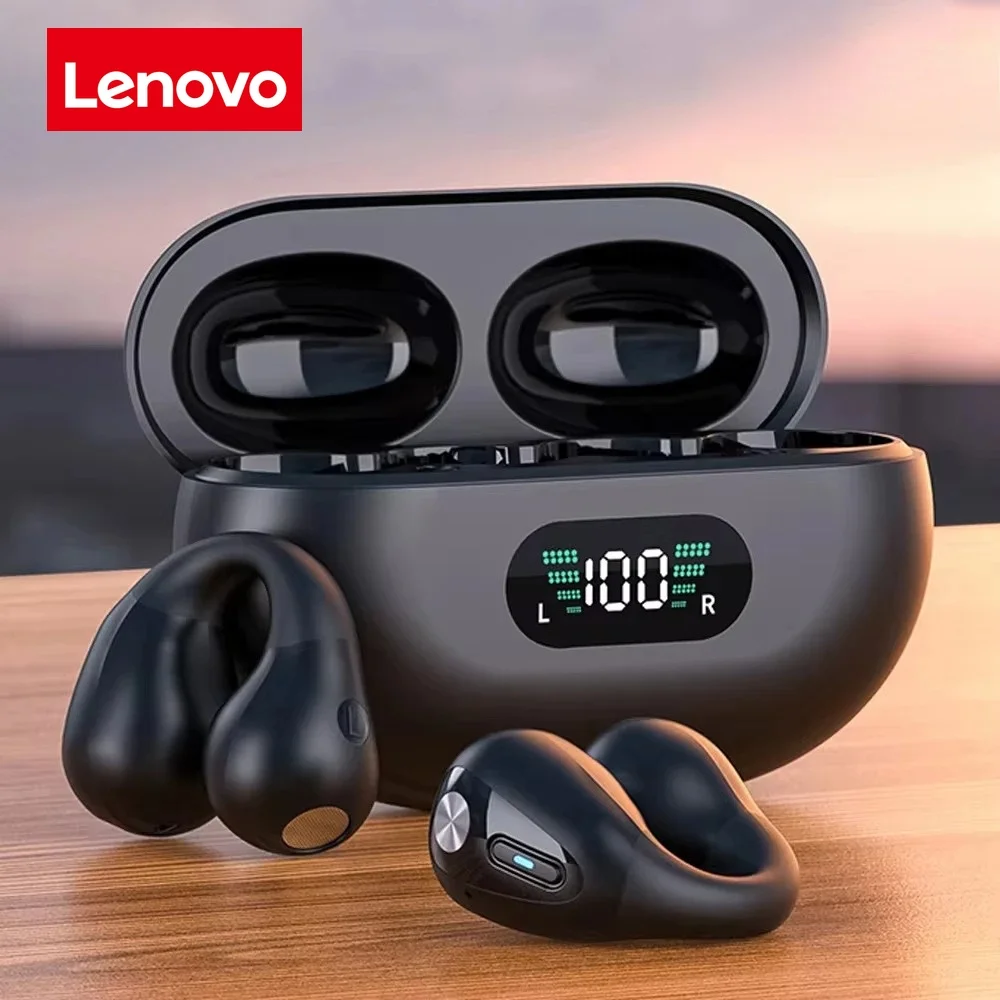 Lenovo Ohrclip-Bluetooth-Kopfhörer mit extrem langer Akkulaufzeit, Over-Ear-Kopfhörer mit Geräuschunterdrückung und Knochenleitungstechnologie