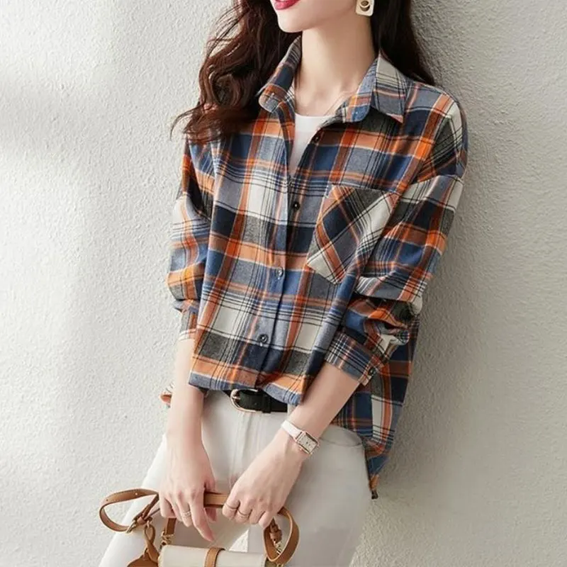 Elegant Fashion Harajuku Slim Fit Female Clothes Loose Casual All Match Tops Lattice Korean Version Long Sleeve Women Shirt