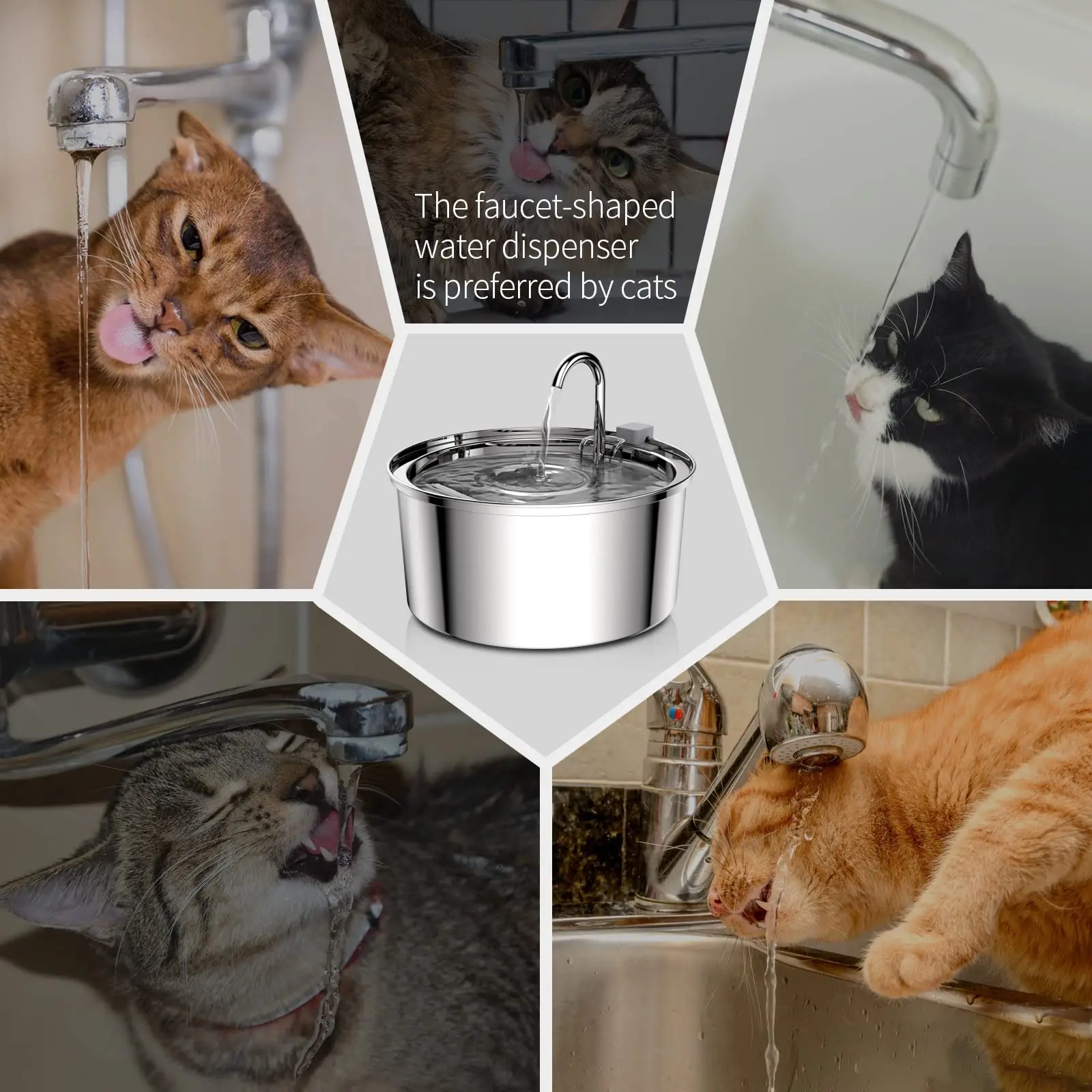 2.5L Automatic Pet Cat Water Fountain  Silent Cat Drinking Fountain Feeder Pet Drinking food grade stainless water dispenser