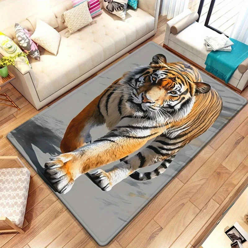 Three White Tigers Snow Scene Animal Print Large Area Rug Soft Flannel Non Slip Floor Carpet for Living Room Wildlife Themed