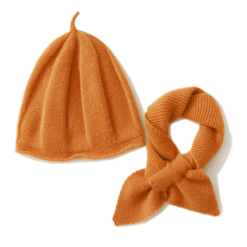 100% الكشمير الأطفال اليقطين قبعة وشاح مجموعة مريحة دافئة لينة الجلد ودية قطعتين مجموعة للأطفال #1