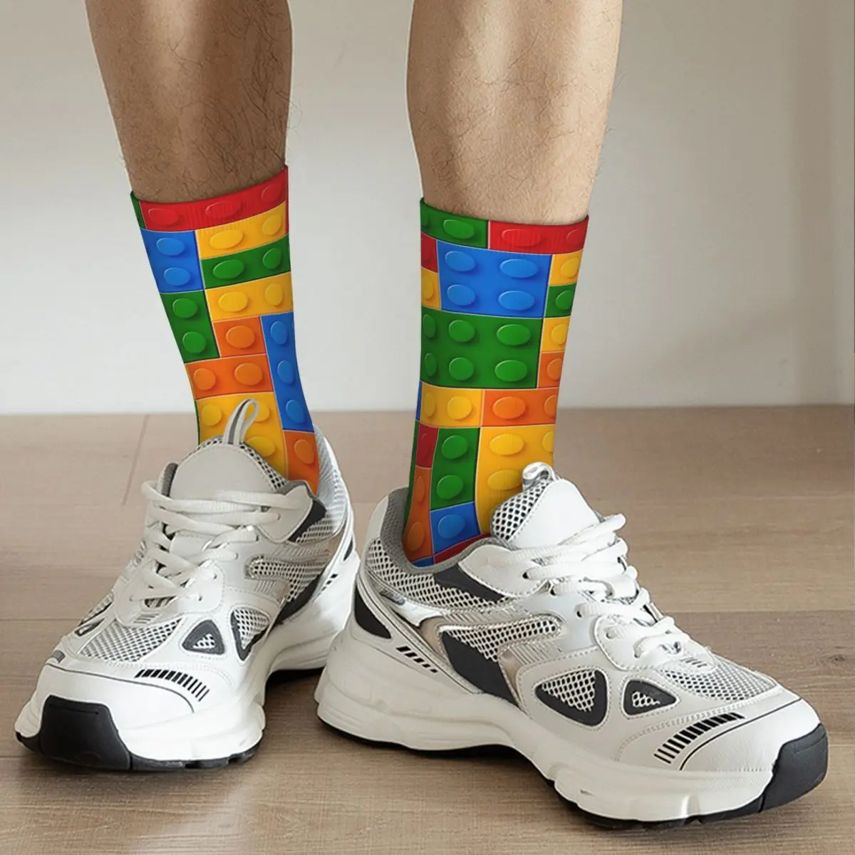 Colour Building Block Pattern Socks Harajuku Super Soft Stockings All Season Long Socks for Man Woman Valentine's Day Gifts