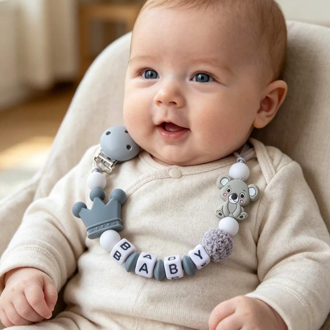 Personalized Name Baby Pacifier Clips Koala Pacifier Chain Holder for Baby Teething Soother Chew Toy Dummy Clips