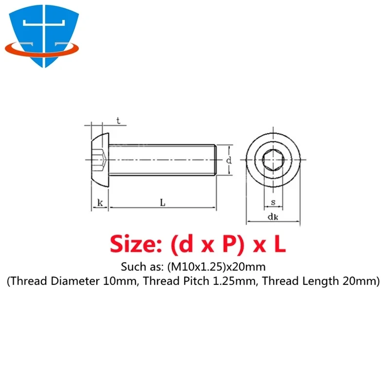 ISO7380 Fine Thread M10x1.25 Length 20-60mm Hexagon Socket Button Head Screws