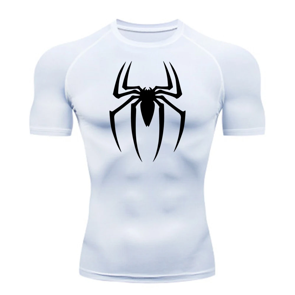 2024Men\'s Spider Print Compression Shirt, Quick Dry T-Shirt, Gym Running Jersey, Breathable Short Sleeve, Spring, Summer, M-3XL