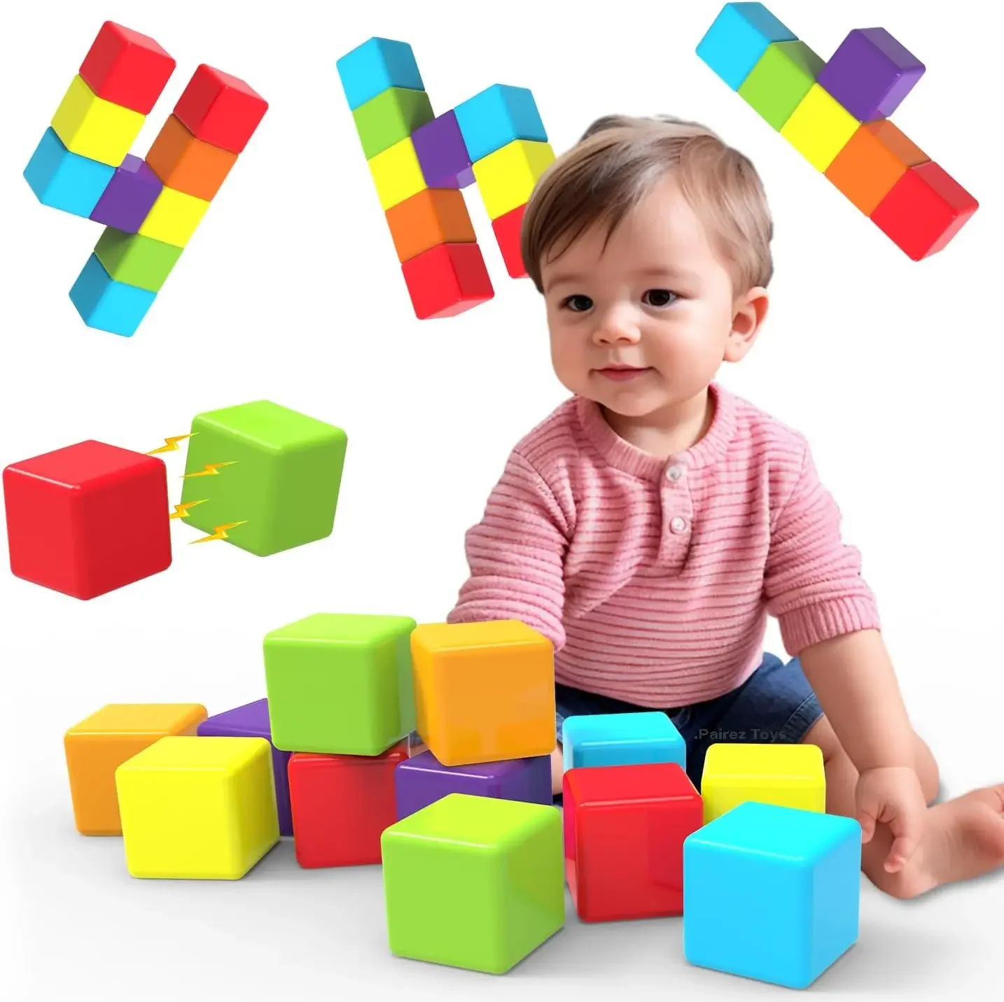 Magnetic Building Blocks Large 1.42 inch Magnetic Stacking Cubes for Toddlers Sensory Montessori Toys for Boys Girls 1 2 3 Years