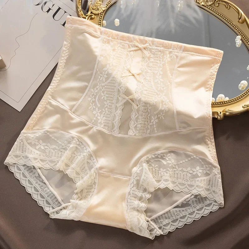 Retro Women High-Rise Underwear High Quality Antibacterial Lady Briefs Panties Female Lingerie Intimates Satin surface bow