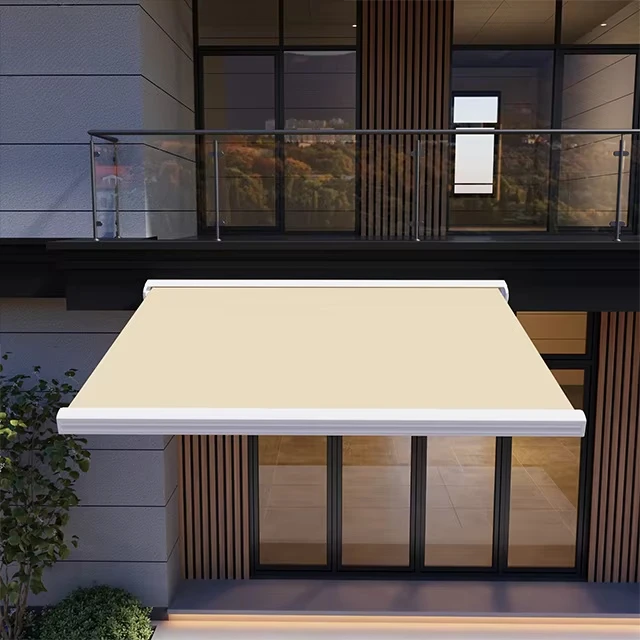 Outdoor Retractable Full Cassette Awning Heavy Modern LED Light Spanish Fabric Windproof Aluminum Alloy Frame