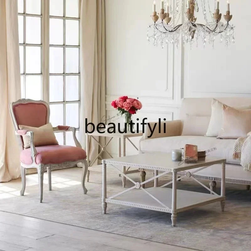 M178 Solid wood carving flower leisure chair three-person sofa French luxury old villa sofa chair