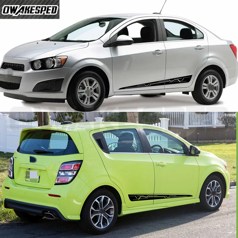 

Creative Sport Stripes For Chevrolet Sonic AVEO Hatchback Sedan Car Door Side Skirt Sticker Tuning Vinyl Decal Auto Body Film