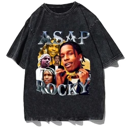 Streetwear Asap Rocky Graphic Printed Men's And Women's Washed T-Shirts Fashion Retro Punk Hip Hop Short Sleeve T-Shirts Summer