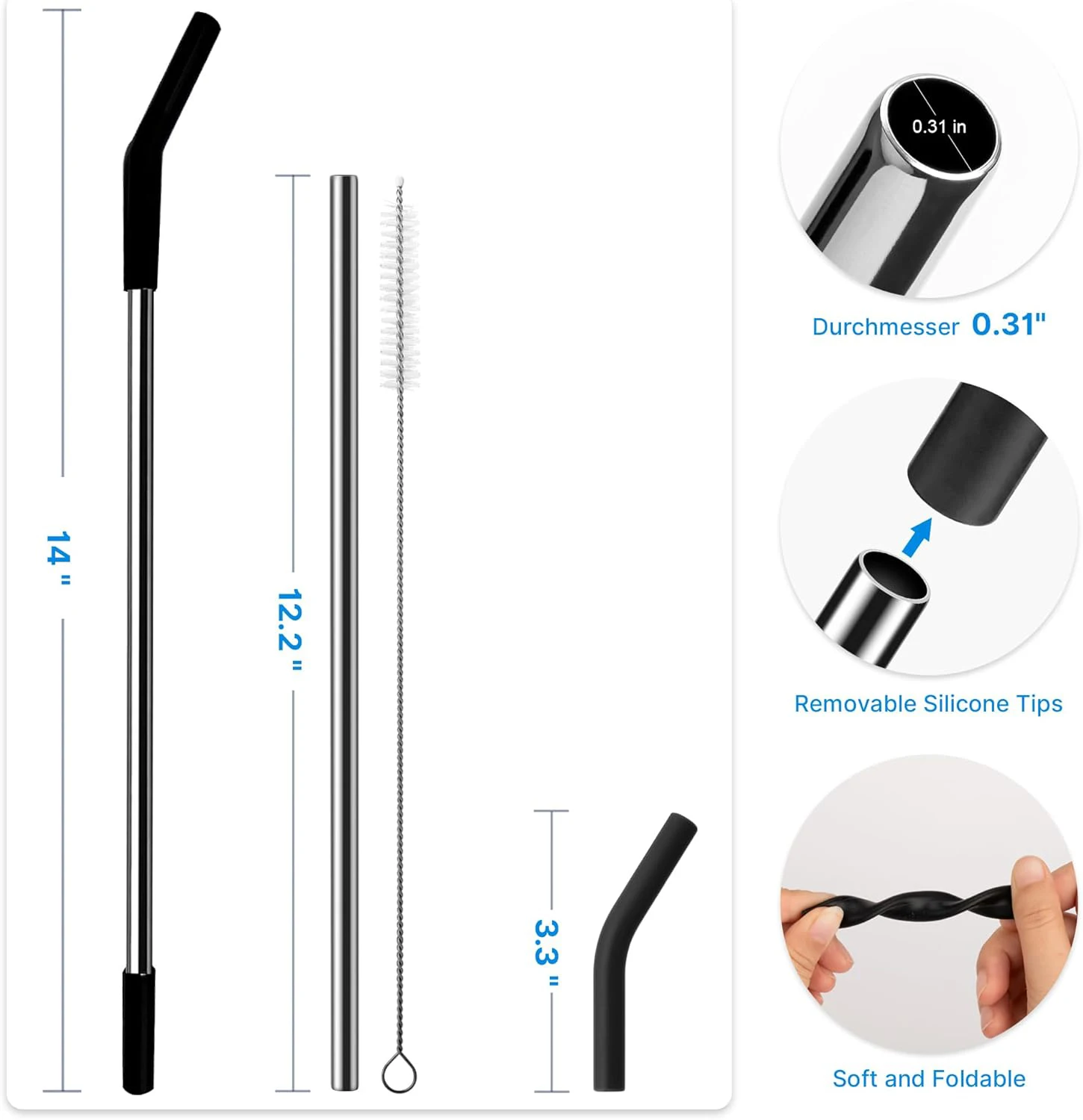 Stainless Steel Straw with Silicone Tip for Stanley Cup 2Pcs Replacement Straws for Stanley 40oz/30oz Tumbler 1Pcs Straw Brush