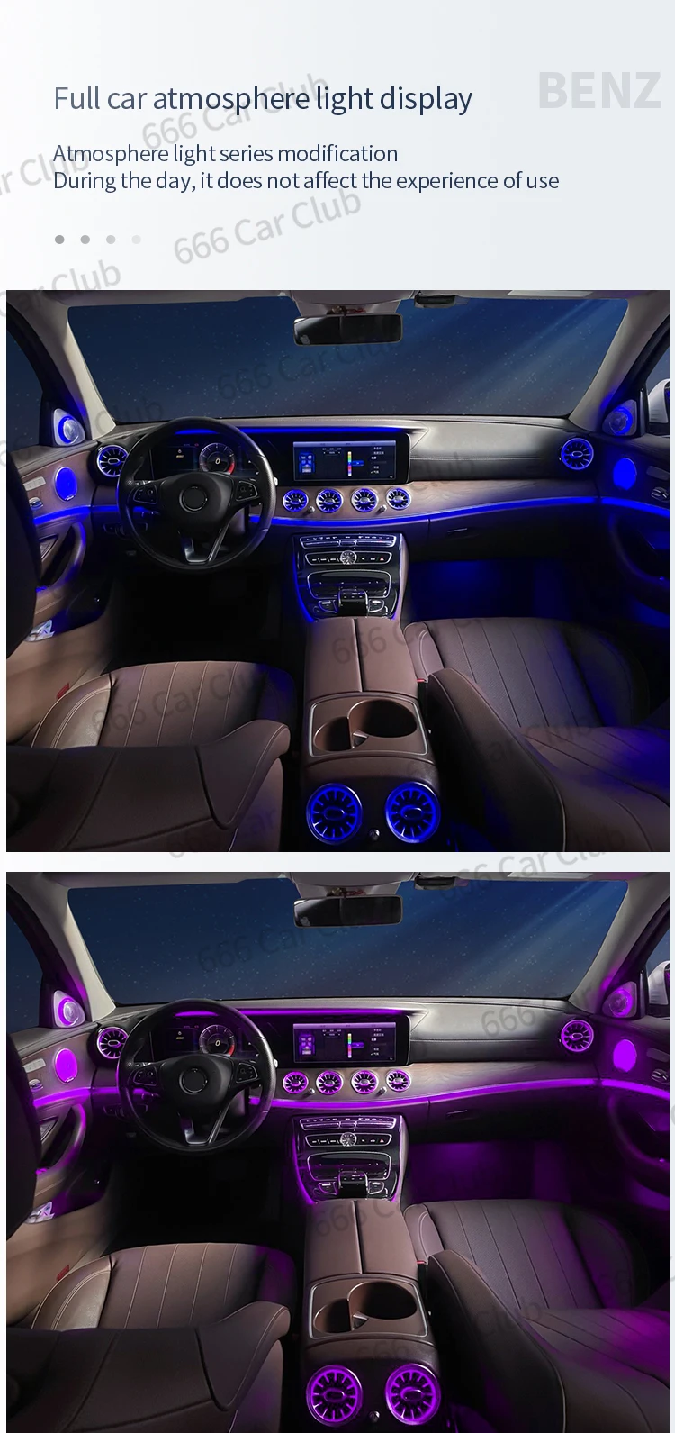 256 farbige LED-Lüftungsschlitze für Mercedes Benz C-Klasse W205 W447 W213 W156 W117 W176 Bluetooth APP-Steuerung Auto Düse Turbine Air Outlet – Detail 8