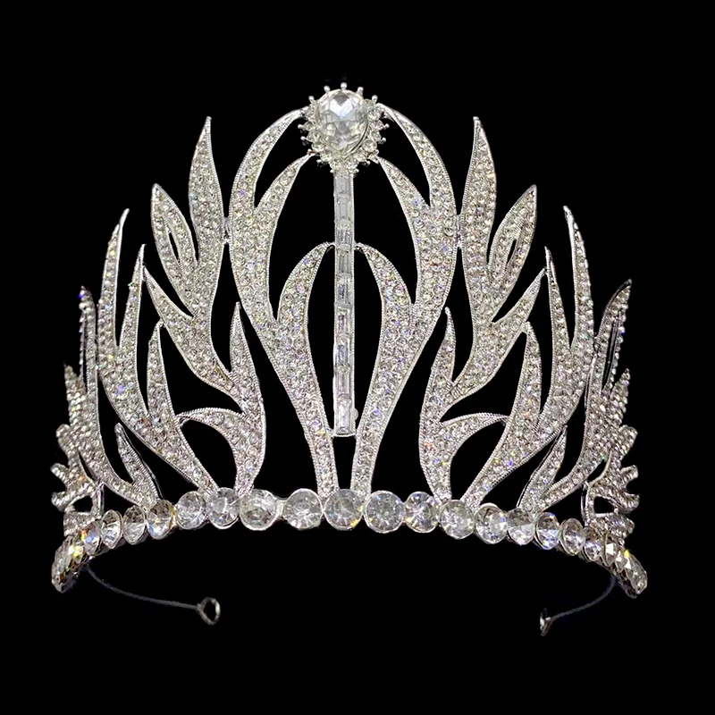 

Large Rhinestone Crown Headpiece Wedding Jewelry Beauty Contest Colorful Crystal Queen Crown Tiara for Women