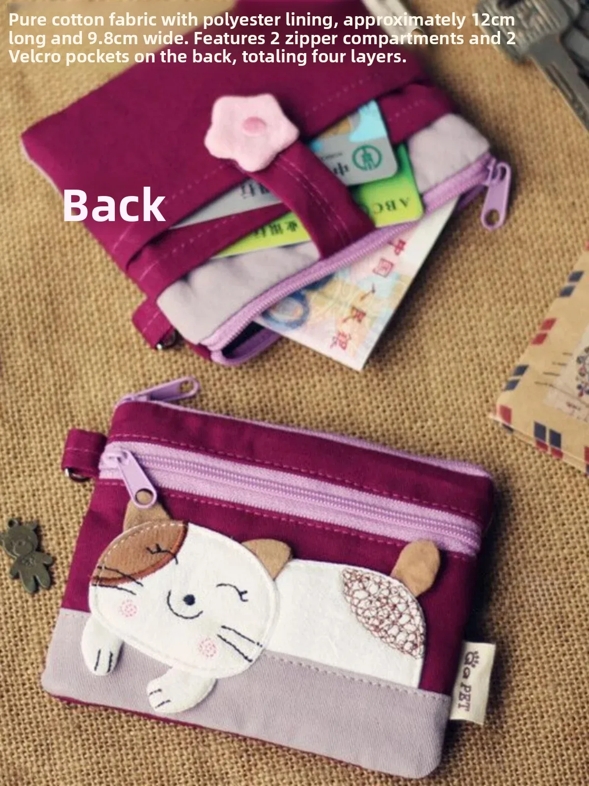 Cute Cartoon   Fabric Short Wallet Women's Zipper Coin Purse Small Size Wallet Youth Fashion Summer Color Contrast